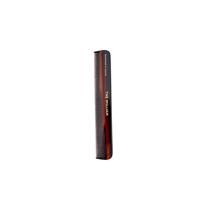 Kent of England Pocket Comb: Handcrafted tortoiseshell-patterned fine-toothed comb, designed to protect hair and scalp, made from plant-derived cellulose acetate for static-free styling.