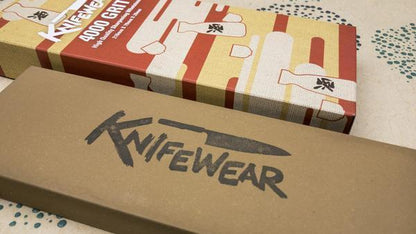 Knifewear 4000 Grit Sharpening Stone in a rectangular box, ideal for refining knife edges without excessive steel removal, ensuring long blade life.